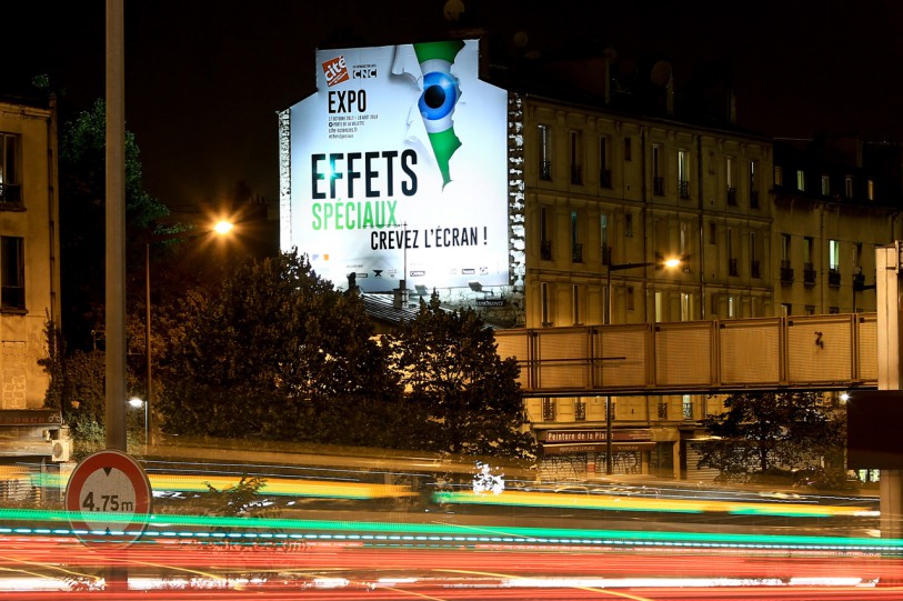 AFFICHAGE GEANT NUIT exposition EFFETS SPECIAUX Cité des SCIENCES