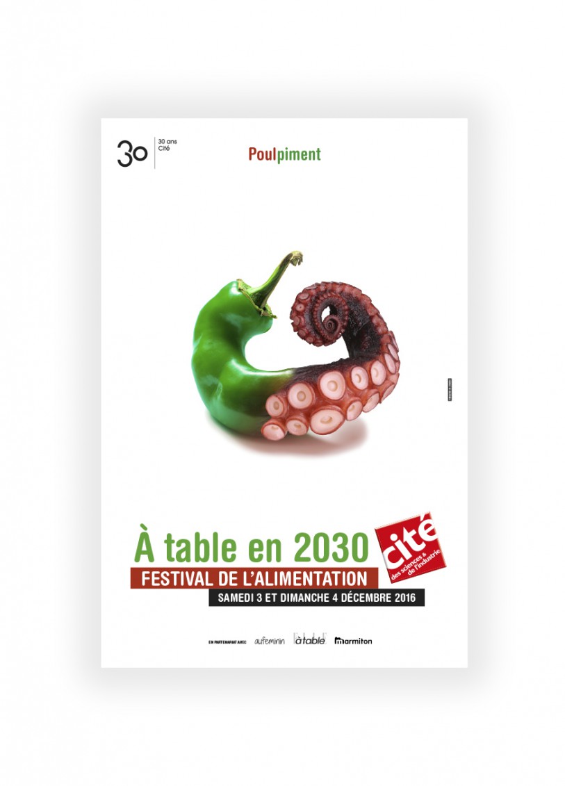 affiche piment poulpe à table en 2030 festival de l'alimentation cité des sciences