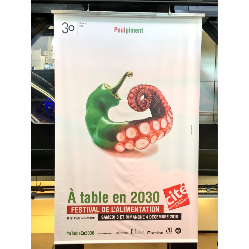 Affiche géante Festival de l'alimentation à table en 2030 cite des sciences