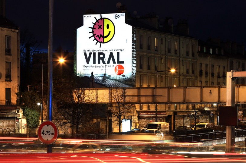 Viral exposition publicité géante murale palais de la decouverte